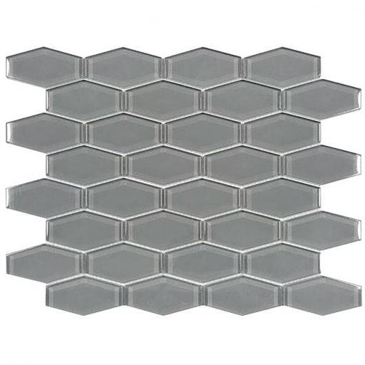 Full Sheet Sample - Aquatica Earth Gray Deco Hexagon Glass Mosaic - 1" x 3" Glossy