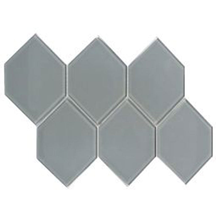 Full Sheet Sample - Aquatica Earth Gray Deco Hexagon Glass Mosaic - 4" x 6" Glossy