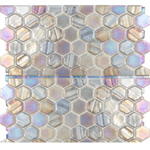 Full Sheet Sample - Illusions Grey With Border Deco Hexagon Glass Mosaic - 1" x 1" x 4 MM Iridescent