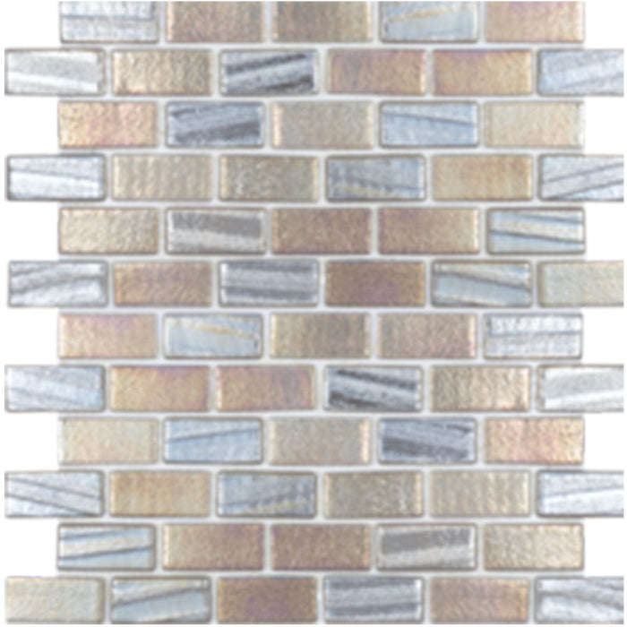 Full Sheet Sample - Illusions Grey Deco Staggered Glass Mosaic - 1" x 2" x 4 MM Iridescent