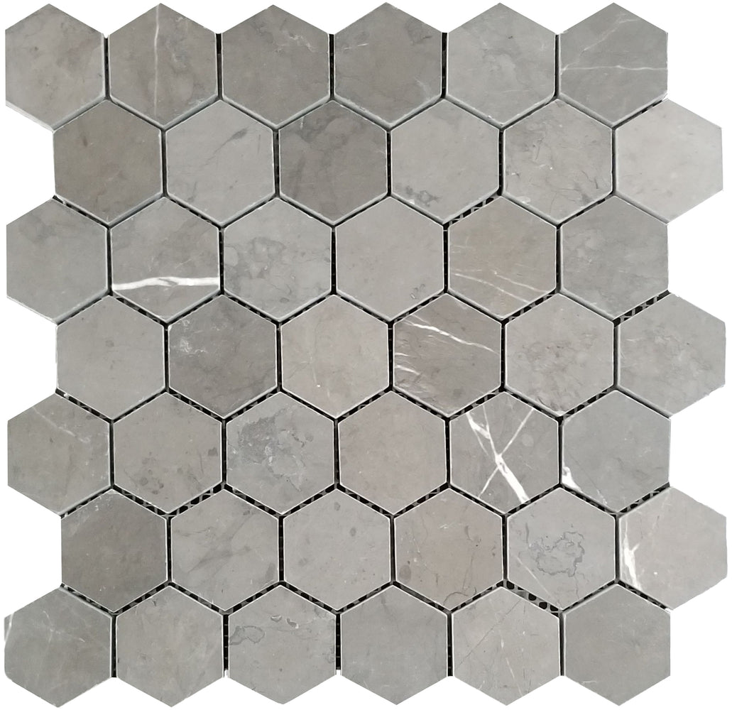Pietra Gray Marble Mosaic - 2" Hexagon Honed