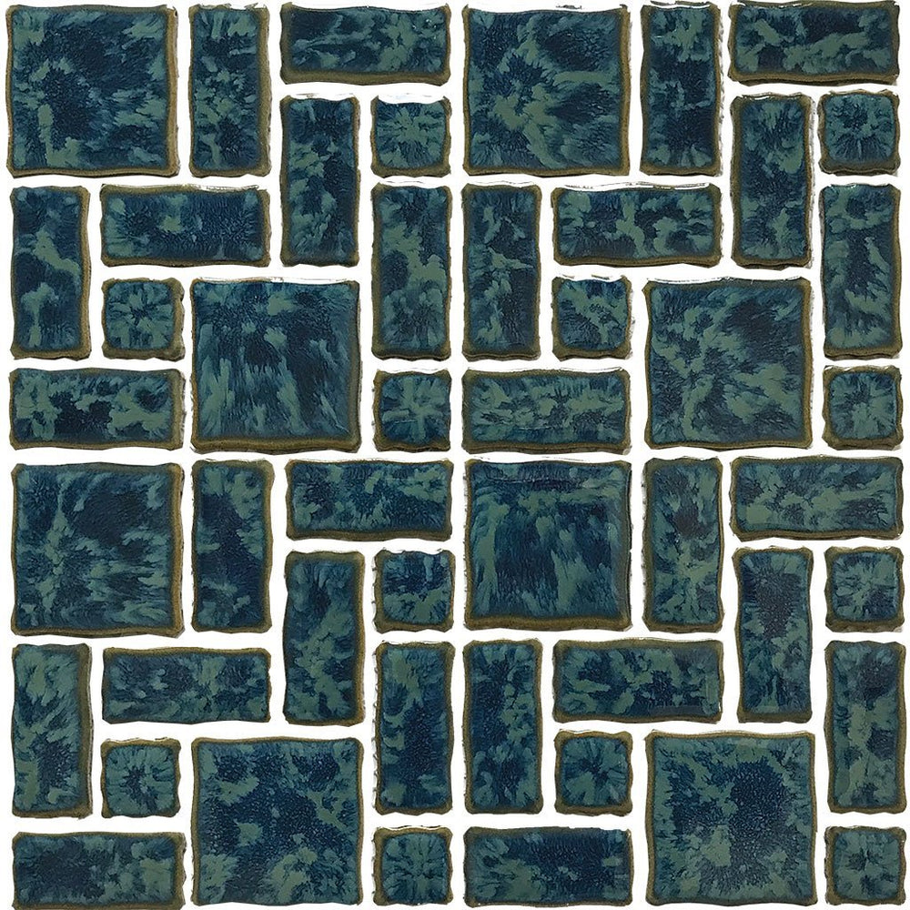 Full Sheet Sample - Aquatica Reflection Gulf Blue Random Pattern Porcelain Mosaic - 12" x 12" Glossy