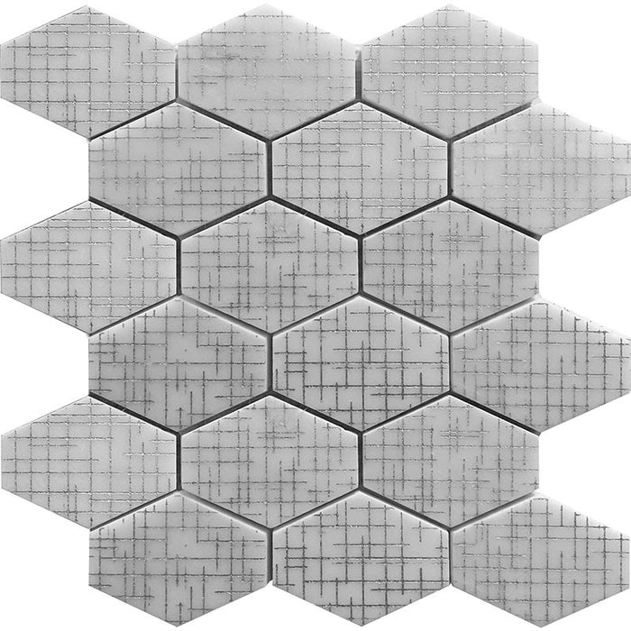 Full Sheet Sample - Skalini Line Artistic Stone Silver Hex 3 Natural Stone Mosaic - 3.9" x 2.9" Hexagon