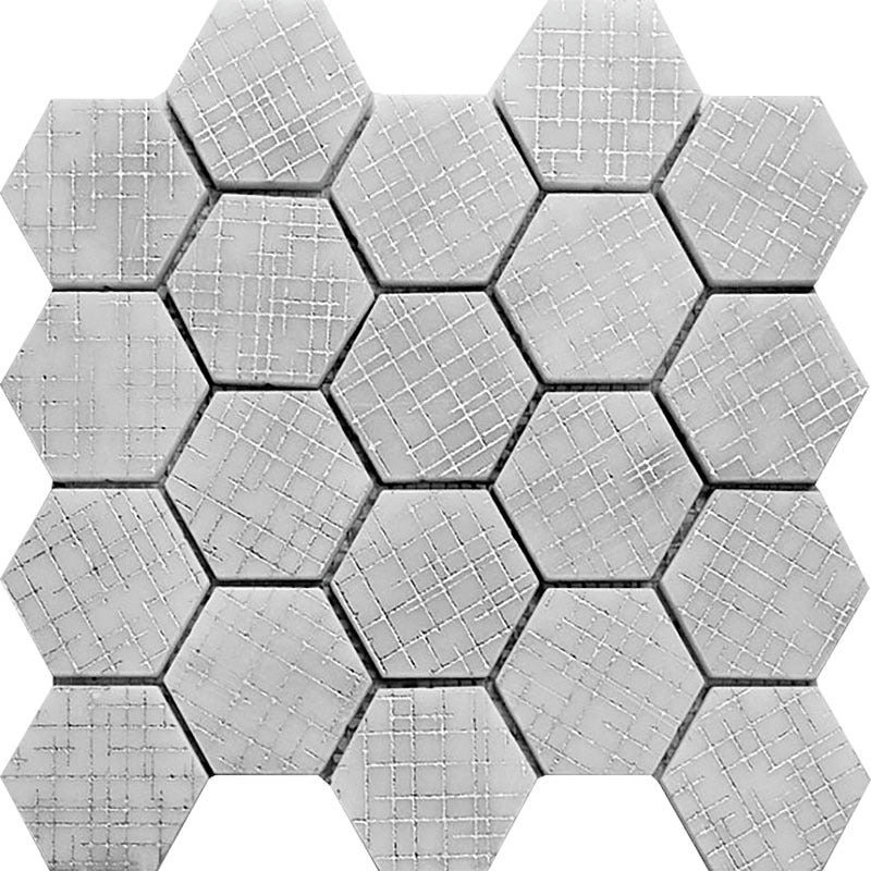 Full Sheet Sample - Skalini Line Artistic Stone Silver Hex 4 Natural Stone Mosaic - 2.6" x 2.6" Hexagon