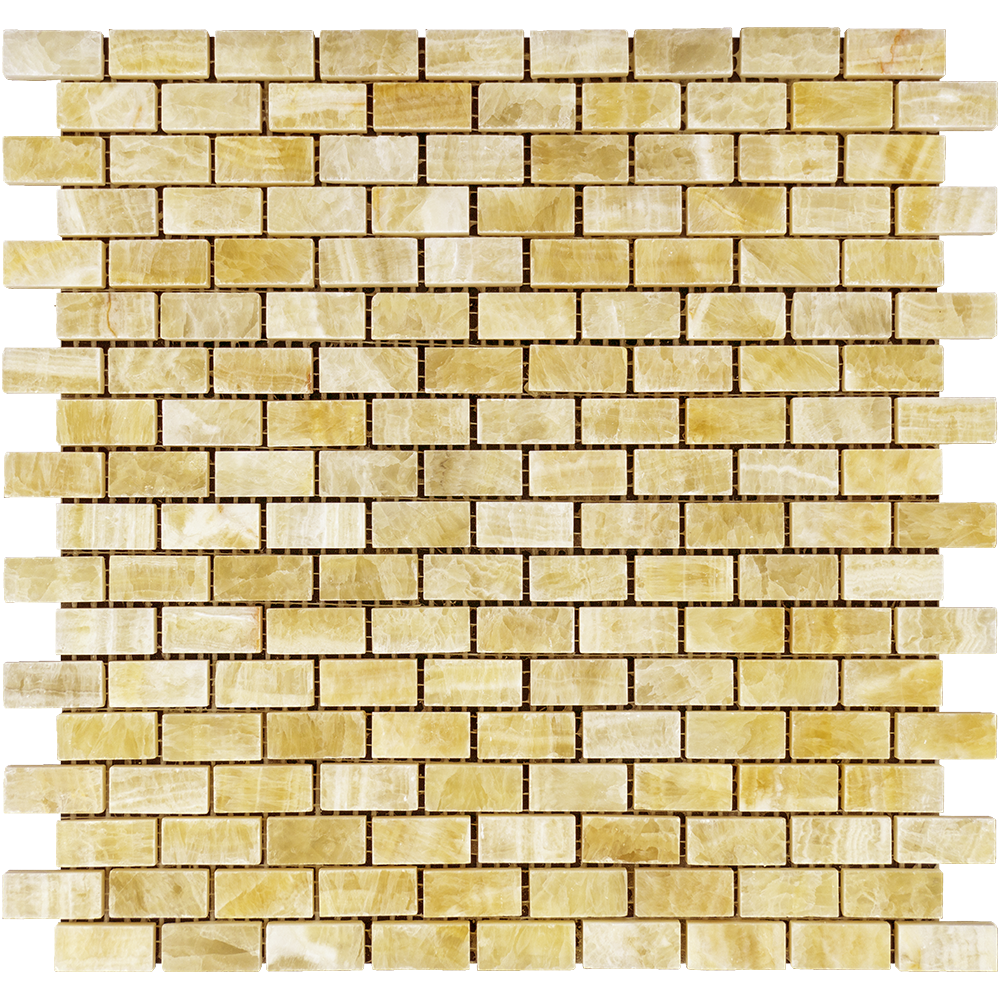 Honey Onyx Mosaic - 5/8" x 1 1/4" Baby Brick Polished