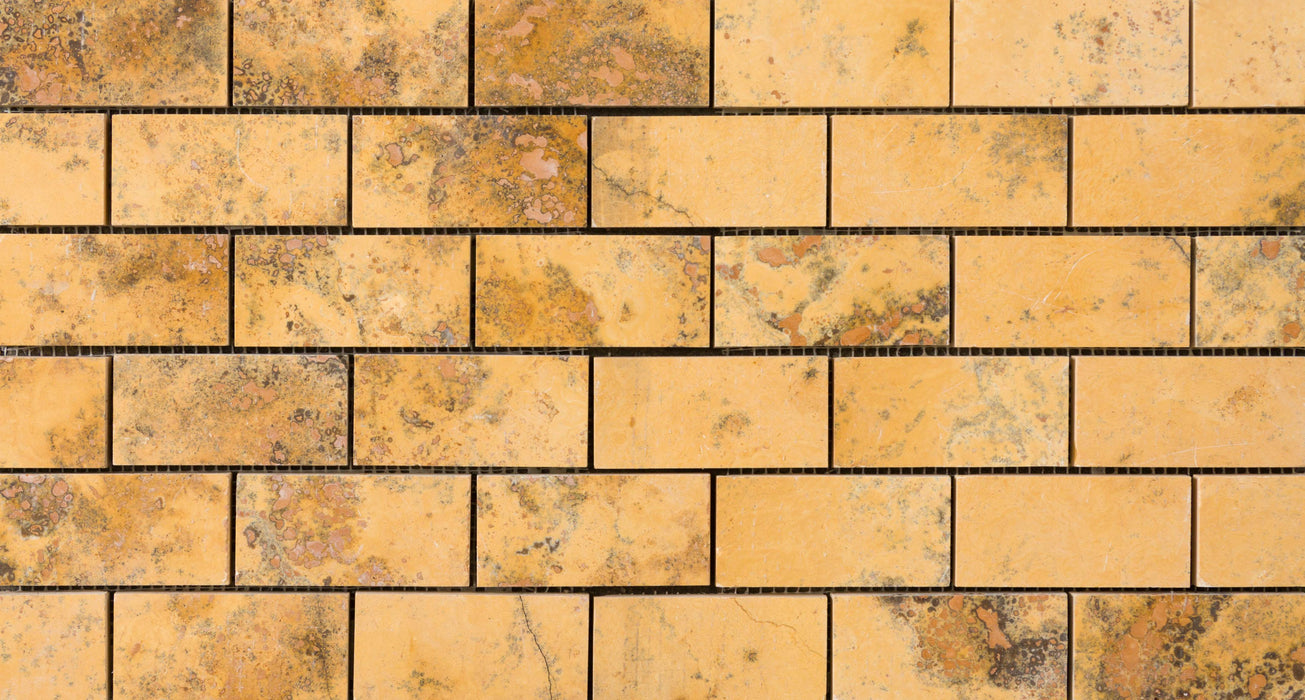 Giallo Cross Cut Filled & Honed Travertine Mosaic