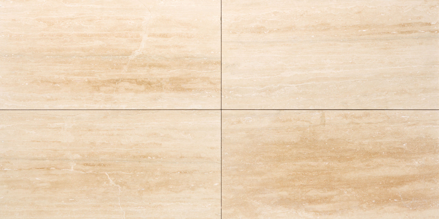 Light Beige Vein Cut Travertine Tile - 12" x 24" x 1/2" Filled & Honed