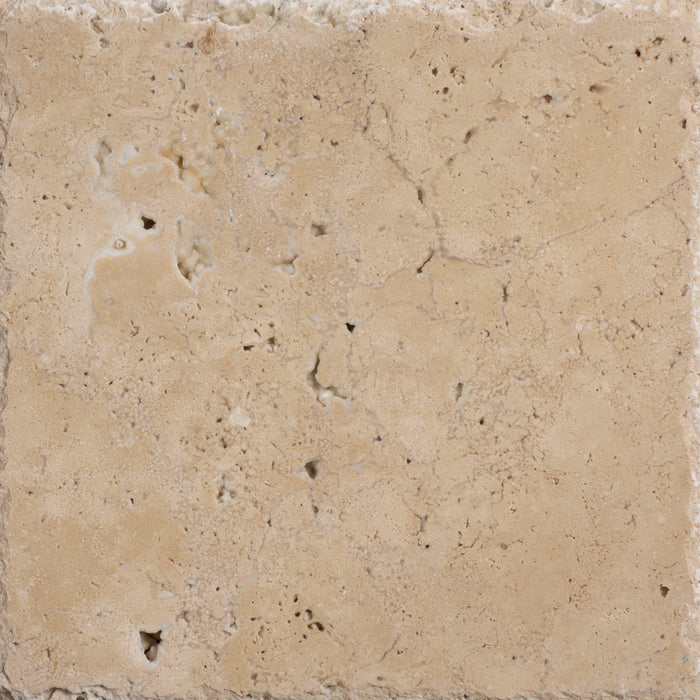 Walnut Cross Cut Travertine Tile - 8" x 8" x 1/2" Chiseled, Unfilled & Honed