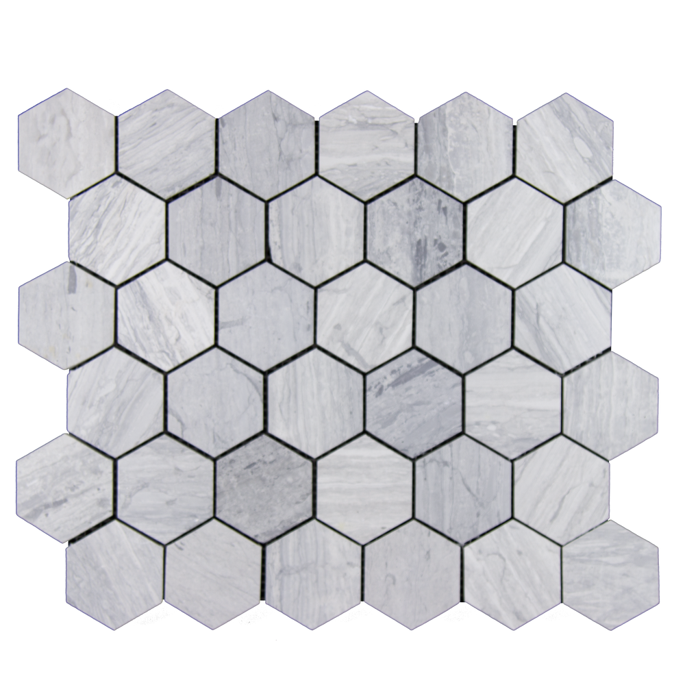 Haisa Blue Marble Mosaic - 2" Hexagon honed