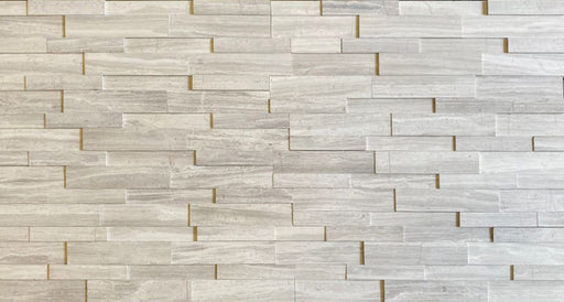 White Wood Honed Marble Ledgestone - 6" x 24" x 3/4"