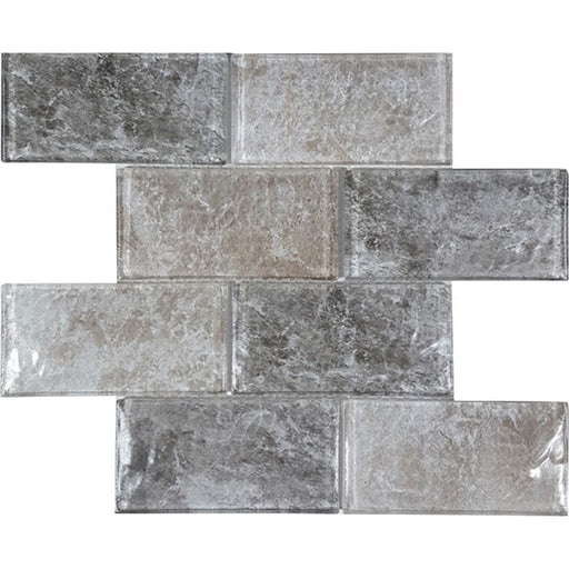 Full Sheet Sample - Revere Hazel / Natural Blend Convex Deco Brick Glass Mosaic - 3" x 6" Glossy & Matte