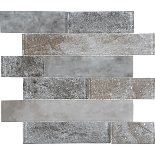 Full Sheet Sample - Revere Hazel / Natural Blend Deco Linear Glass Mosaic - 2" x 6" Glossy & Matte