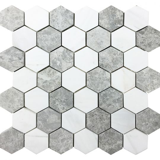 Full Sheet Sample - Metropolitan  Dolomite Nuvoloso Blend Hexagon Natural Stone Mosaic - 11.75" x 12" Honed