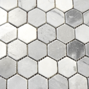 Aspen Grey Marble Hexagon Mesh - 2" Honed