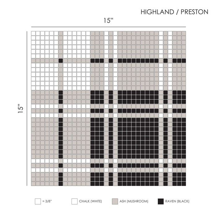 Geometro Highland Preston Matte Recycled Glass Mosaic - 3/8" x 3/8"