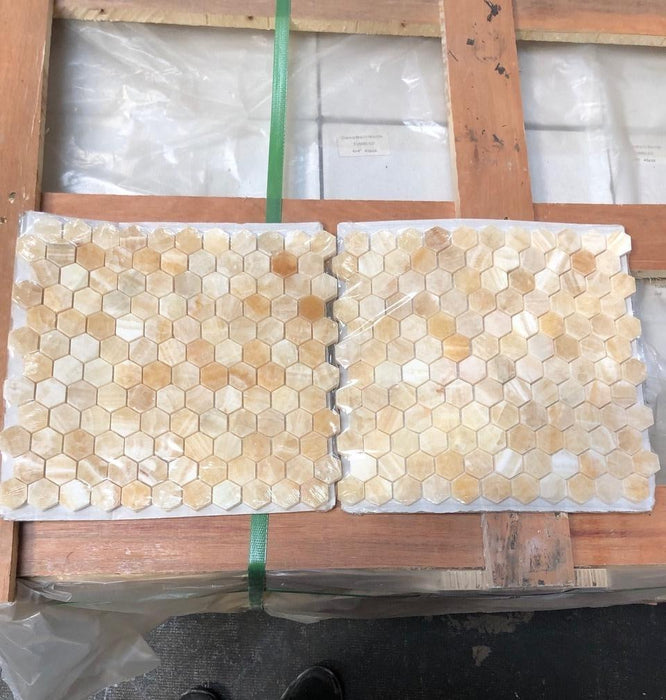 Honey Onyx Polished Mosaic - 1" Hexagon