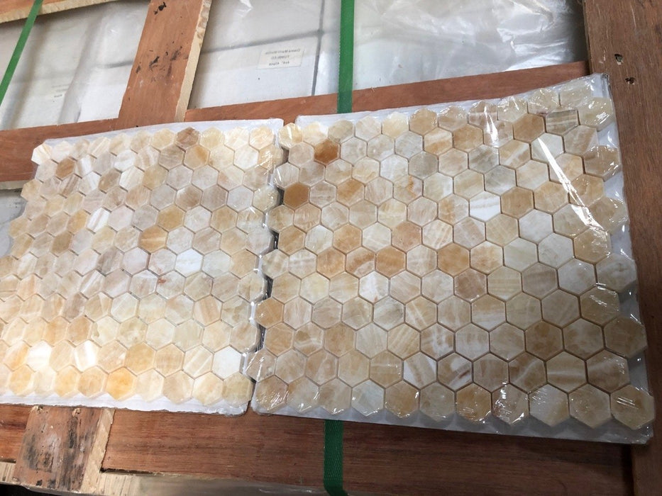Honey Onyx Mosaic - Polished 1" Hexagon 