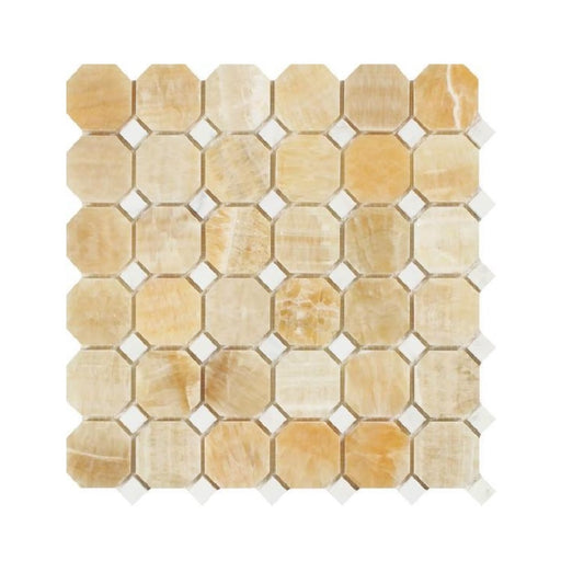Honey Onyx Mosaic - Octagon with White Dots Polished