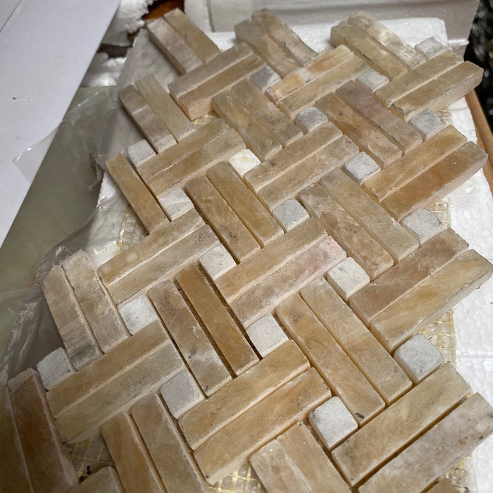 Polished Honey Onyx Mosaic Stanza with White Dots