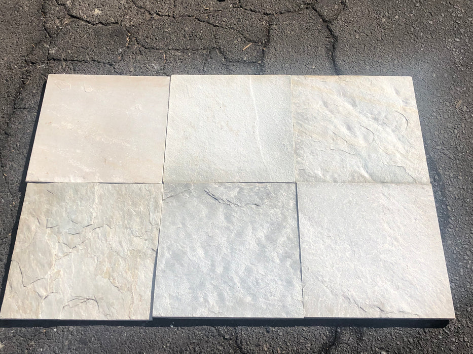 Ice White Slate Tile - 12" x 12" x 5/8" - 3/4" Natural Cleft Face & Back