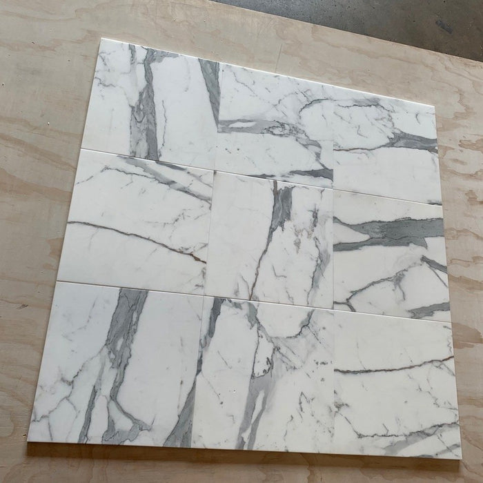 Italian Statuary White Polished Marble Tile - 12" x 12" x 3/8"