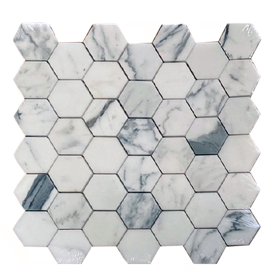 Italian Statuary White Marble Mosaic - 2" Hexagon