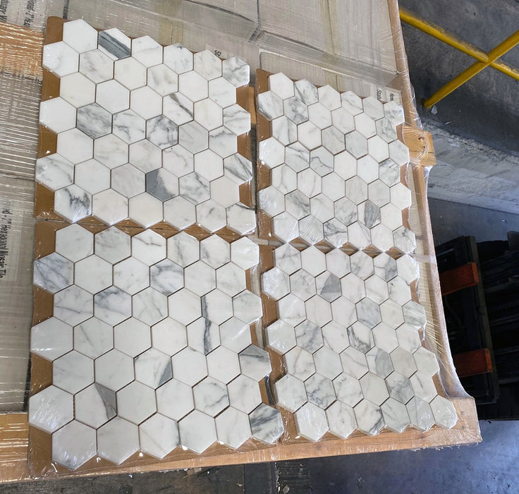 Honed Italian Statuary White Marble Mosaic - 2" Hexagon