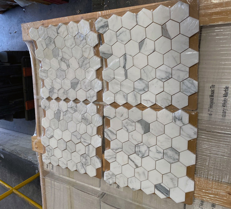 Italian Statuary White Honed Marble Mosaic - 2" Hexagon