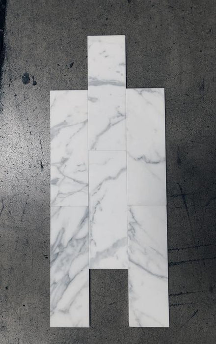 Honed Italian Statuary White Marble Tile - 4" x 12" x 3/8"