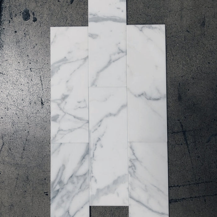 Polished Italian Statuary White Marble Tile - 4" x 12" x 3/8"