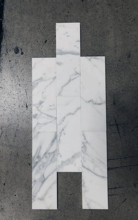 Polished Italian Statuary White Marble Tile - 4" x 12" x 3/8"