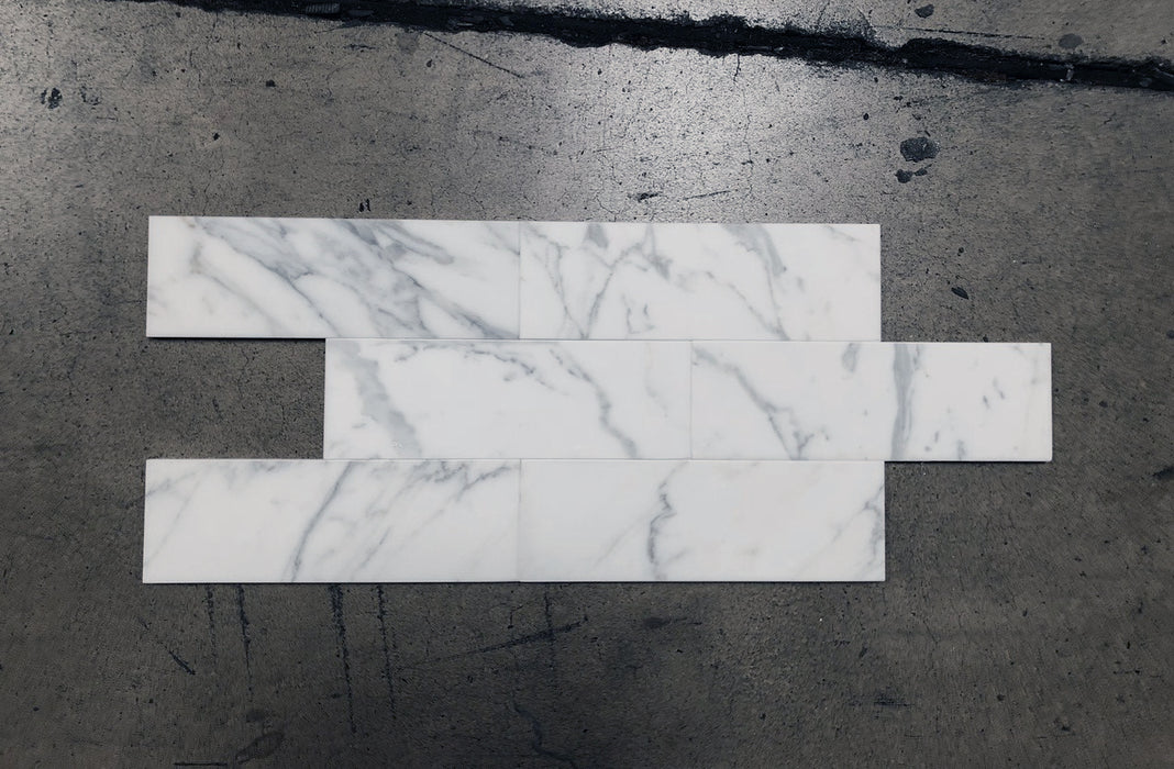 Italian Statuary White Polished Marble Tile - 4" x 12" x 3/8"