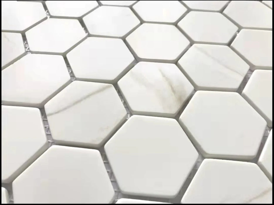 Ivory Summit  Recycled Glass Mosaic - Hexagon 