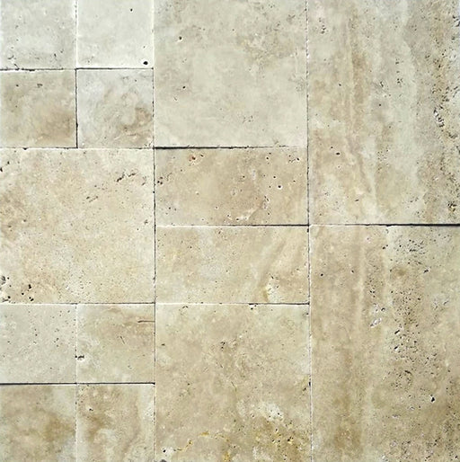 Ivory Tumbled Travertine Paver Versailles Pattern