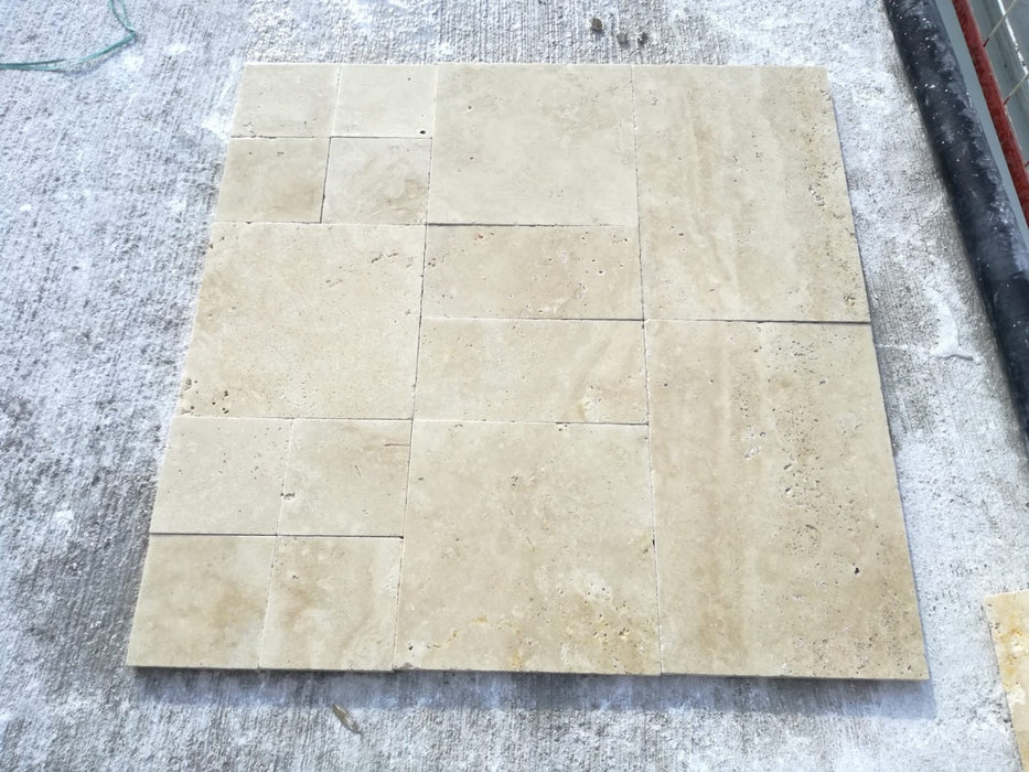 Ivory Tumbled Travertine Paver Versailles Pattern - Various Sizes