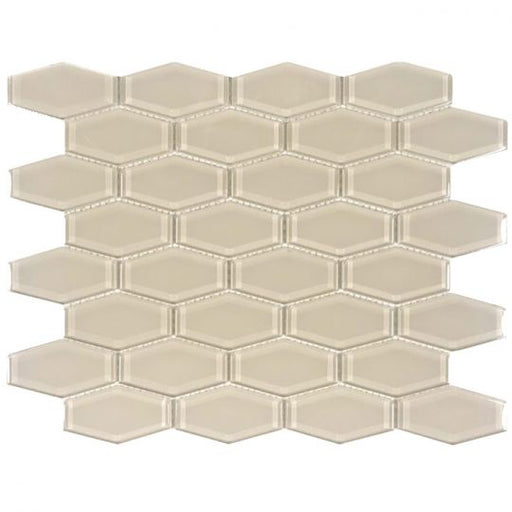 Full Sheet Sample - Aquatica Earth Ivory Deco Hexagon Glass Mosaic - 1" x 3" x 8 MM Glossy