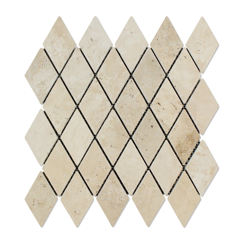 Ivory Travertine Mosaic - 2" x 4" Diamond Tumbled