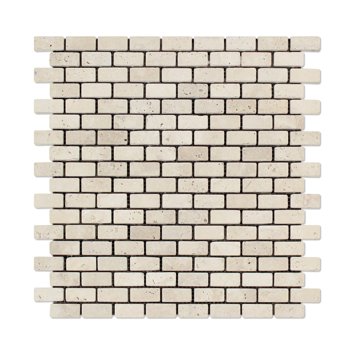 Ivory Travertine Mosaic - 5/8" x 1 1/4" Baby Brick Tumbled