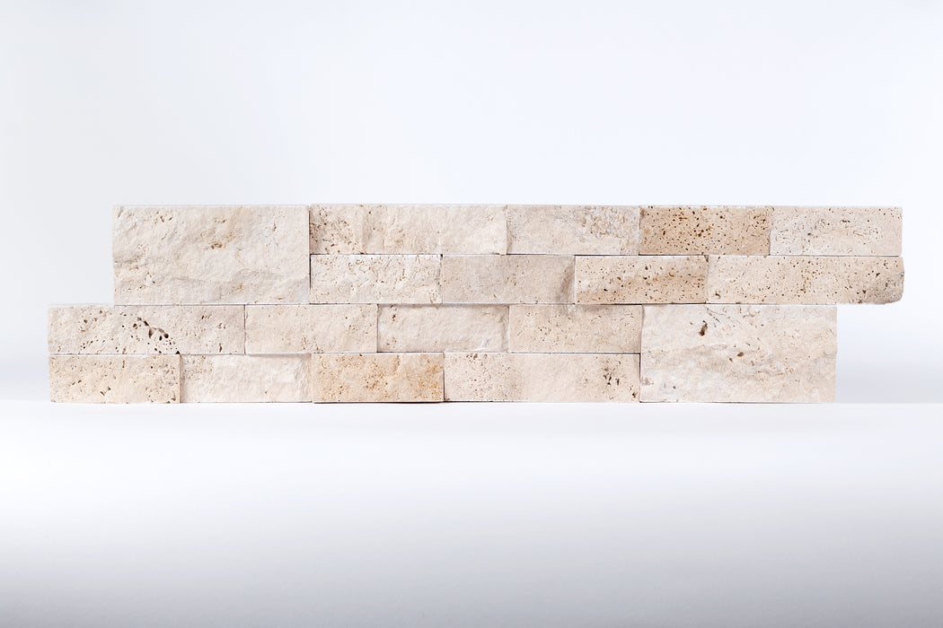 Ivory Natural Cleft Face, Gauged Back Travertine Ledgestone - 6" x 24"