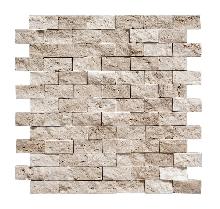 Ivory Travertine Mosaic - 1" x 2" Brick Split Face
