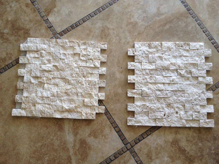 Ivory Travertine 1" x 2" Brick Split Face Mosaic