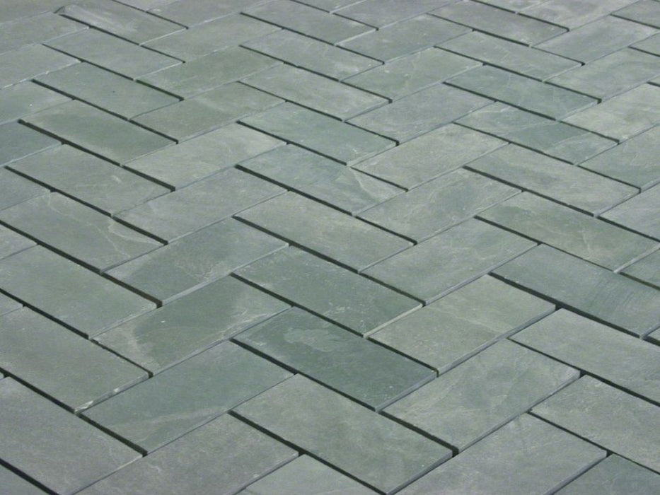Jade Green Slate Natural Cleft Face, Gauged Back Tile - 4" x 16" x 3/8"