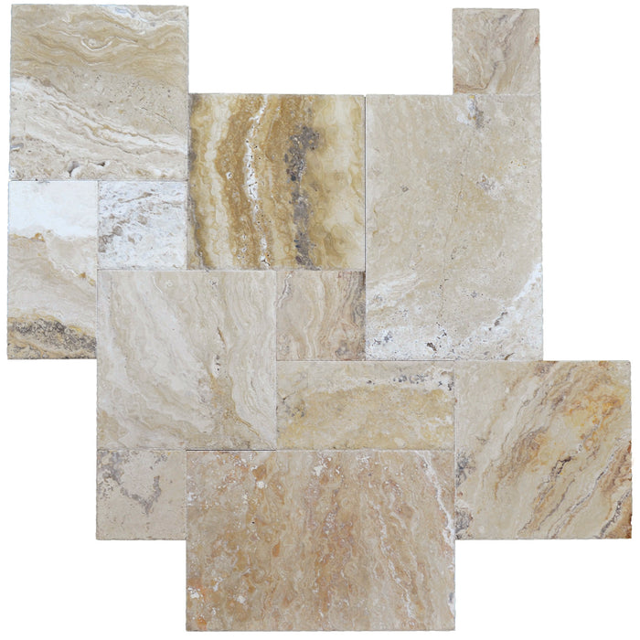 Leonardo Chiseled & Brushed Travertine Versailles Pattern