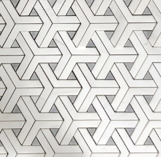 Full Sheet Sample - Dolomite & Bardiglio Lantana Prism Marble Mosaic - 11" x 12.79" x 3/8" Polished
