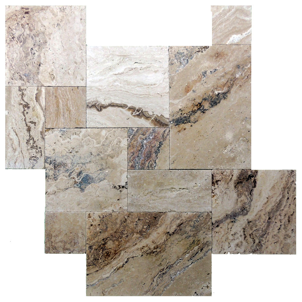 Leonardo Grey Tumbled Travertine Versailles Pattern