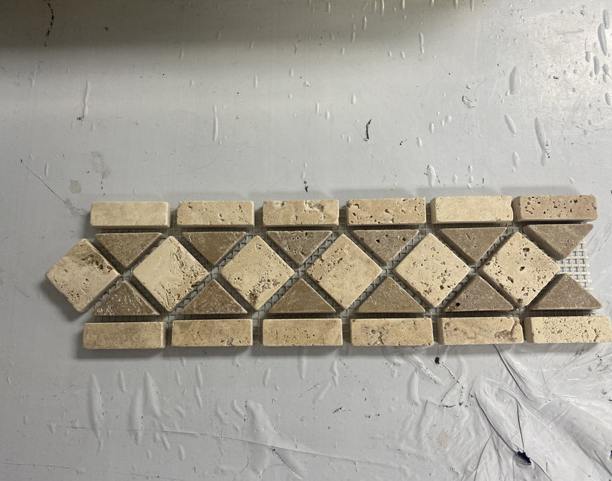 Ivory Travertine Border - 3" x 12" Classic Border with Noce Dots Tumbled