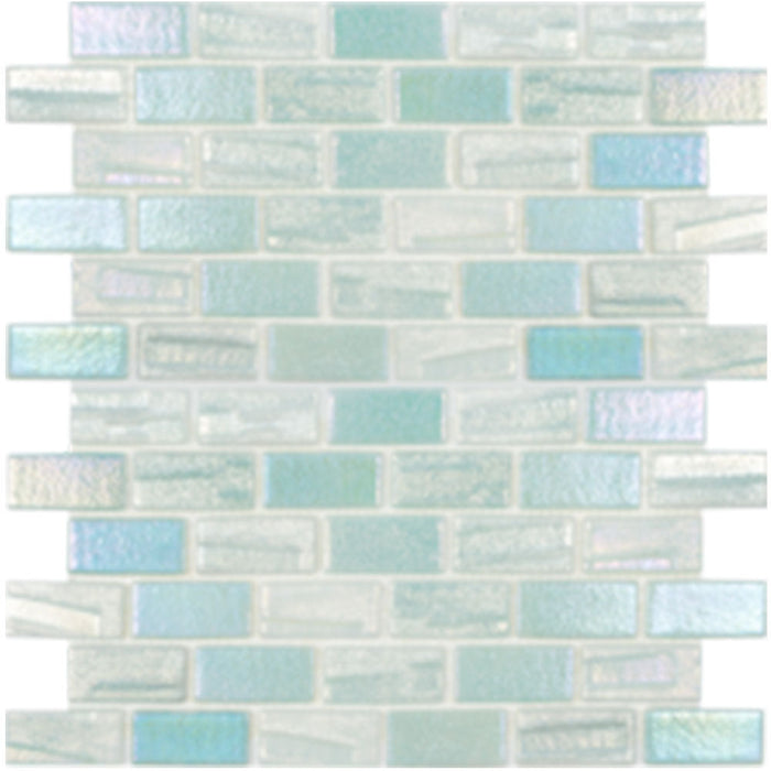Full Sheet Sample - Illusions Light Green Deco Staggered Glass Mosaic - 1" x 2" x 4 MM Iridescent