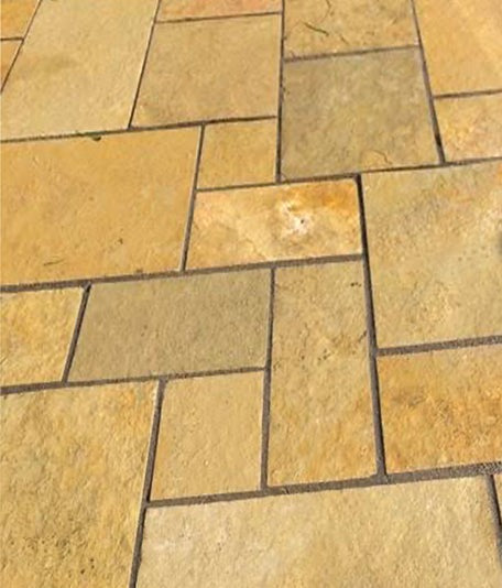 Lime Yellow Limestone Paver Versailles Pattern - Natural Cleft Face & Back