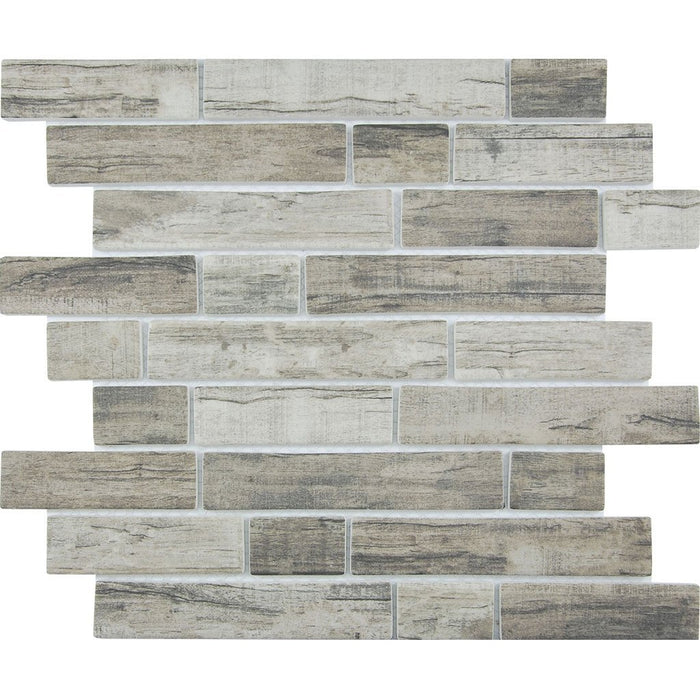 Full Sheet Sample - Aquatica Bark Linden Deco Linear Glass Mosaic - 11.75" x 11.5" Polished