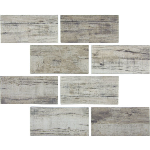 Full Sheet Sample - Aquatica Bark Linden Deco Staggered Glass Mosaic - 3" x 6" Polished